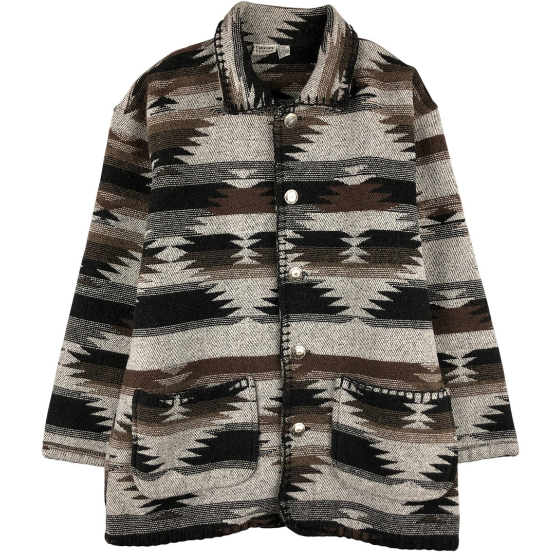 CHICOS DESIGN Ortega Pattern All-Over Print Jacket, Men's Size L polyester white type Vintage Second Hand