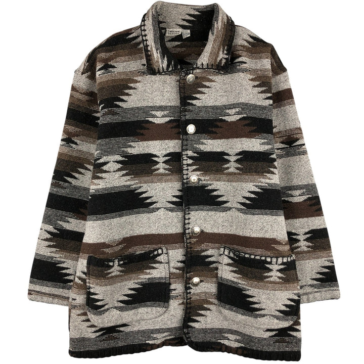 CHICOS DESIGN Ortega Pattern All-Over Print Jacket, Men's Size L polyester white type Vintage Second Hand