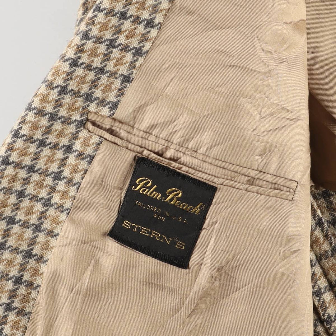 Palm Beach Check Pattern Houndstooth Pattern Wool Tailored Jacket, Men's Size Medium wool Beige type Vintage Second Hand
