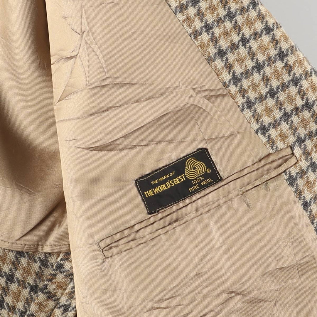 Palm Beach Check Pattern Houndstooth Pattern Wool Tailored Jacket, Men's Size Medium wool Beige type Vintage Second Hand