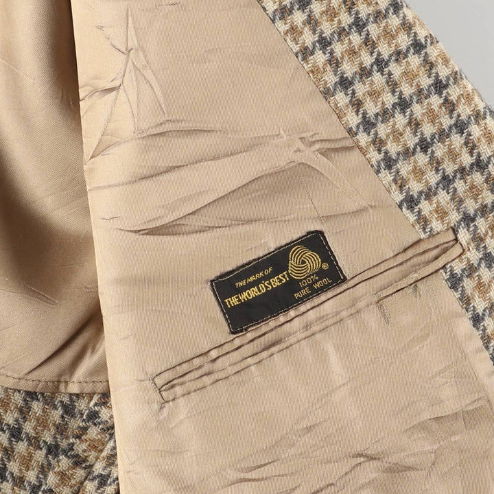 Palm Beach Check Pattern Houndstooth Pattern Wool Tailored Jacket, Men's Size Medium wool Beige type Vintage Second Hand