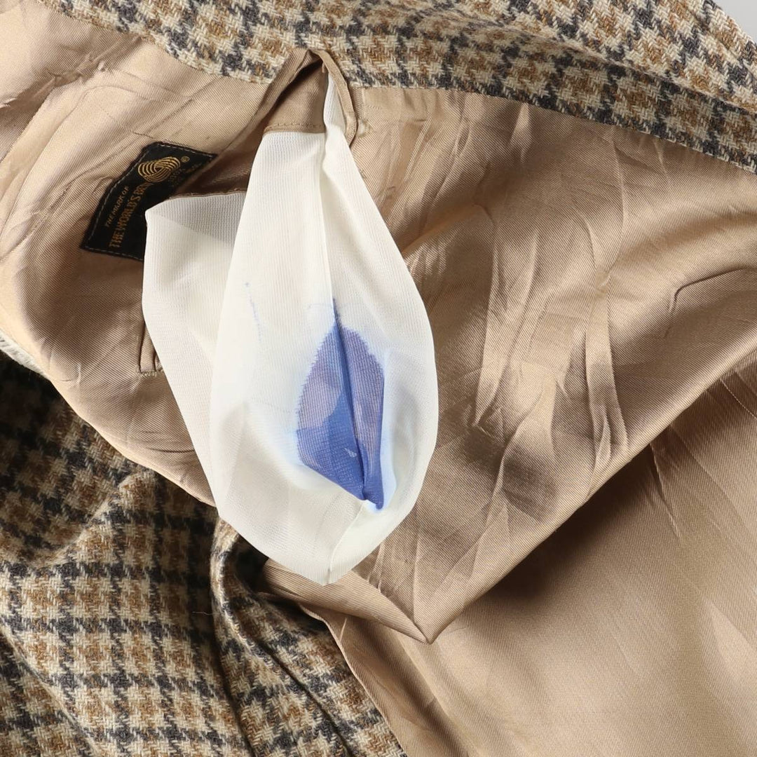 Palm Beach Check Pattern Houndstooth Pattern Wool Tailored Jacket, Men's Size Medium wool Beige type Vintage Second Hand