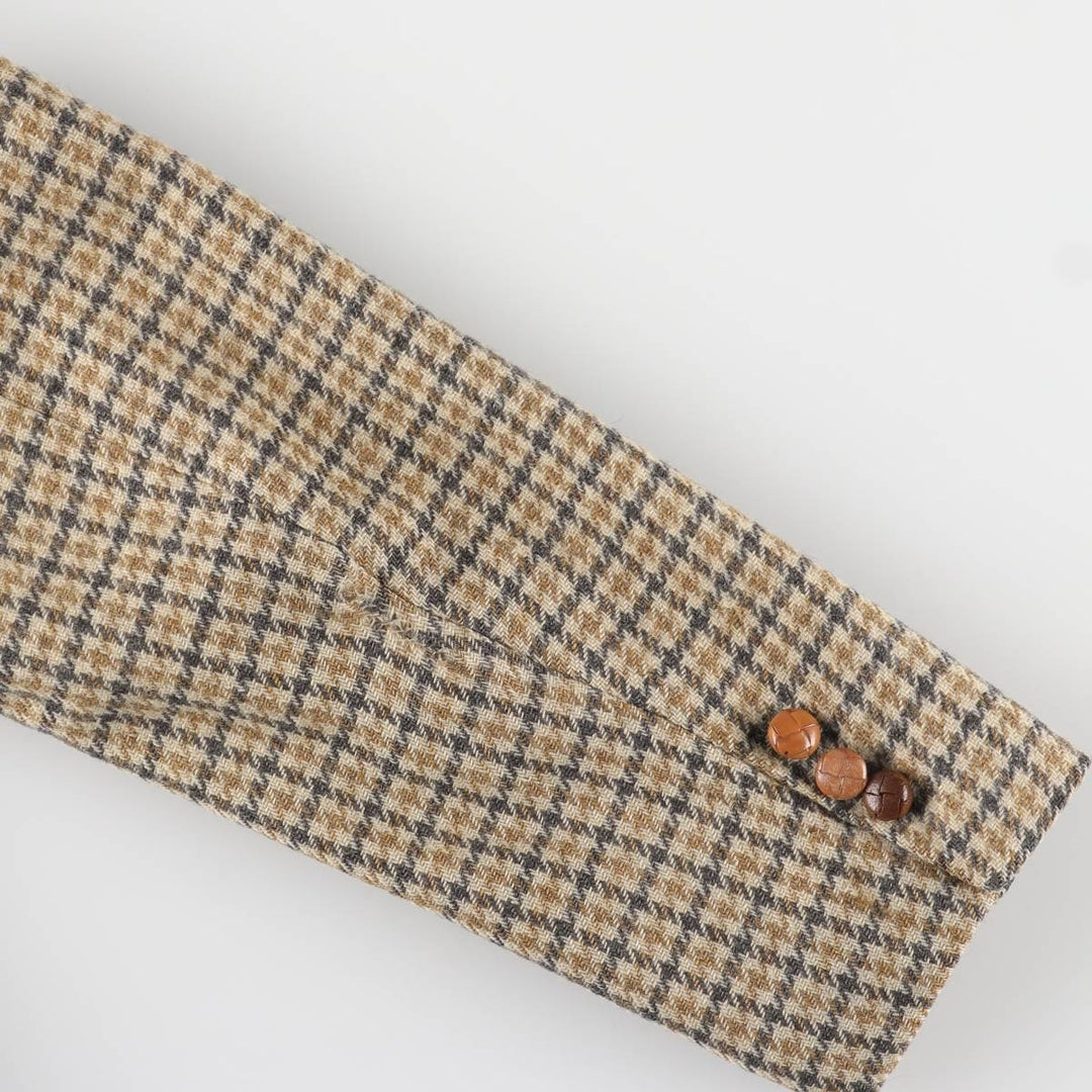 Palm Beach Check Pattern Houndstooth Pattern Wool Tailored Jacket, Men's Size Medium wool Beige type Vintage Second Hand