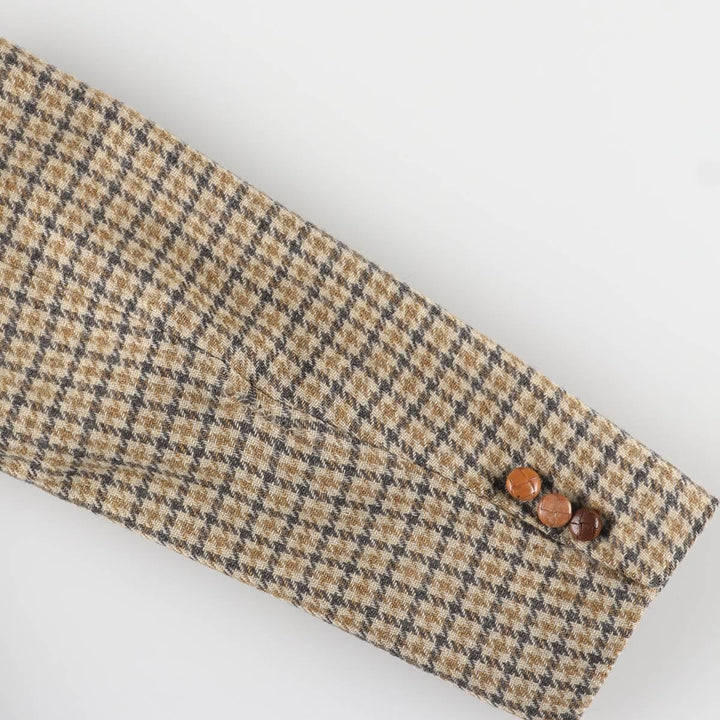 Palm Beach Check Pattern Houndstooth Pattern Wool Tailored Jacket, Men's Size Medium wool Beige type Vintage Second Hand