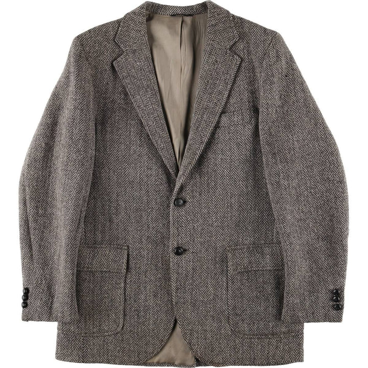 80s-90'S Derby of San Francisco Harris Tweed Herringbone Wool Tailored Jacket, Men's Size Medium wool gray type Vintage Second Hand