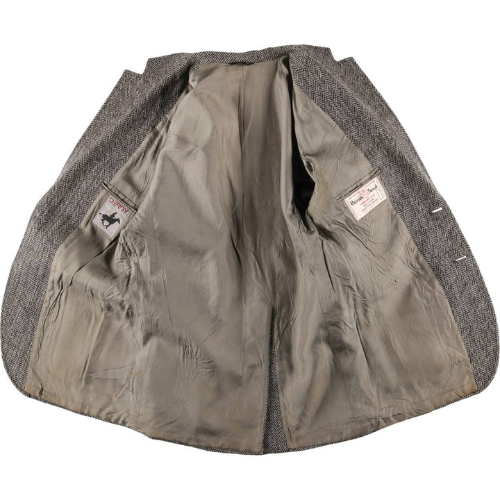 80s-90'S Derby of San Francisco Harris Tweed Herringbone Wool Tailored Jacket, Men's Size Medium wool gray type Vintage Second Hand