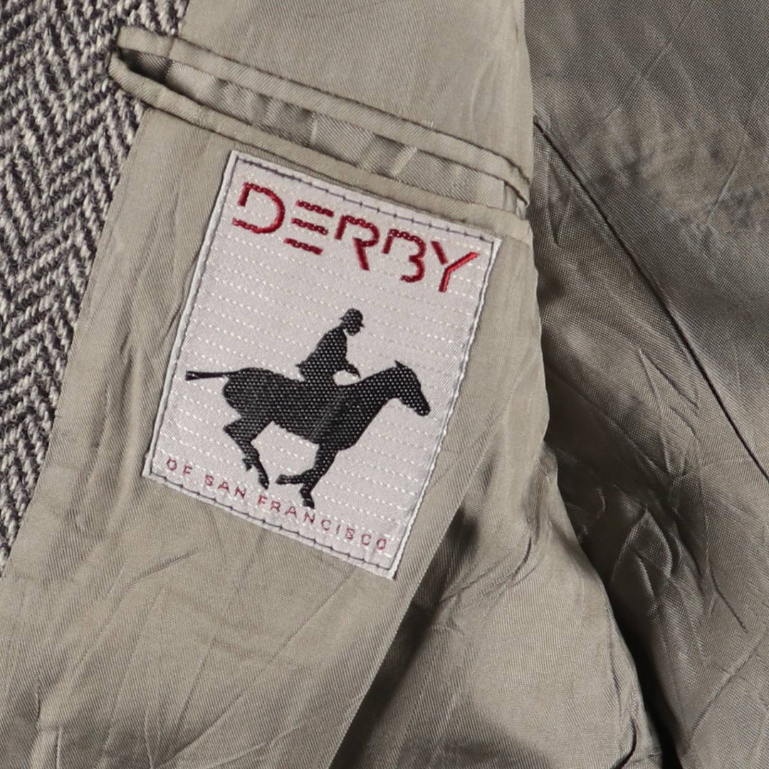 80s-90'S Derby of San Francisco Harris Tweed Herringbone Wool Tailored Jacket, Men's Size Medium wool gray type Vintage Second Hand