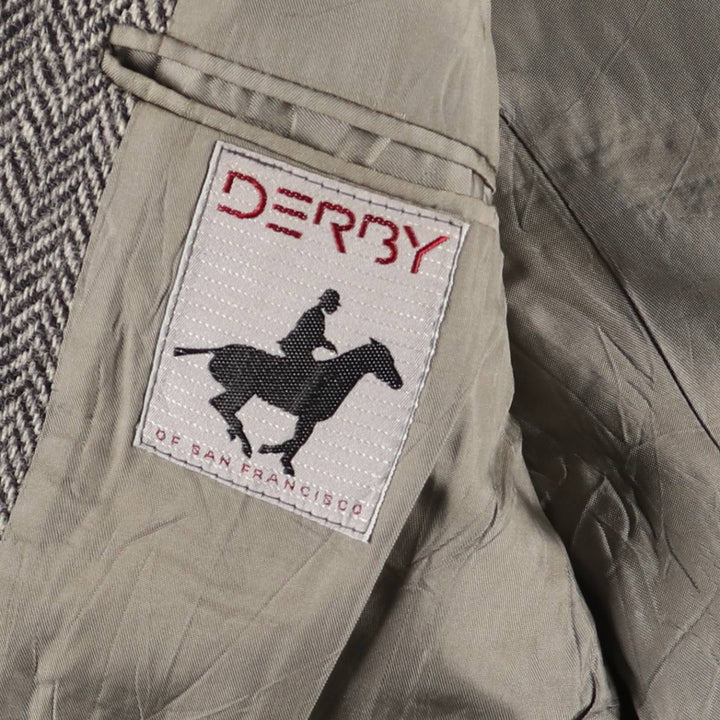 80s-90'S Derby of San Francisco Harris Tweed Herringbone Wool Tailored Jacket, Men's Size Medium wool gray type Vintage Second Hand