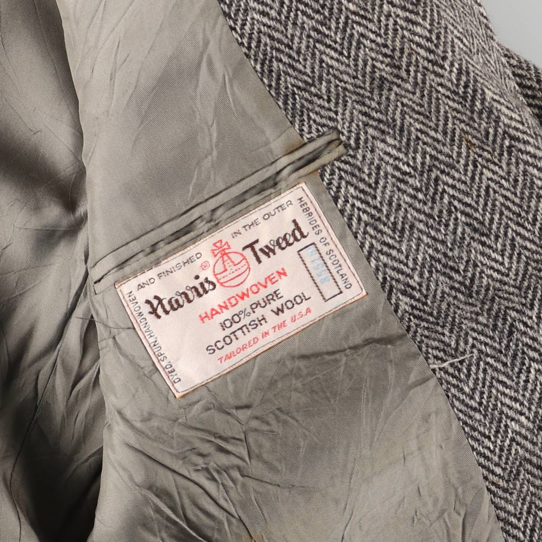 80s-90'S Derby of San Francisco Harris Tweed Herringbone Wool Tailored Jacket, Men's Size Medium wool gray type Vintage Second Hand