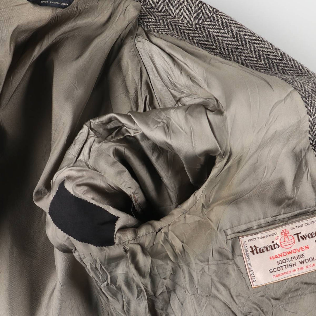 80s-90'S Derby of San Francisco Harris Tweed Herringbone Wool Tailored Jacket, Men's Size Medium wool gray type Vintage Second Hand
