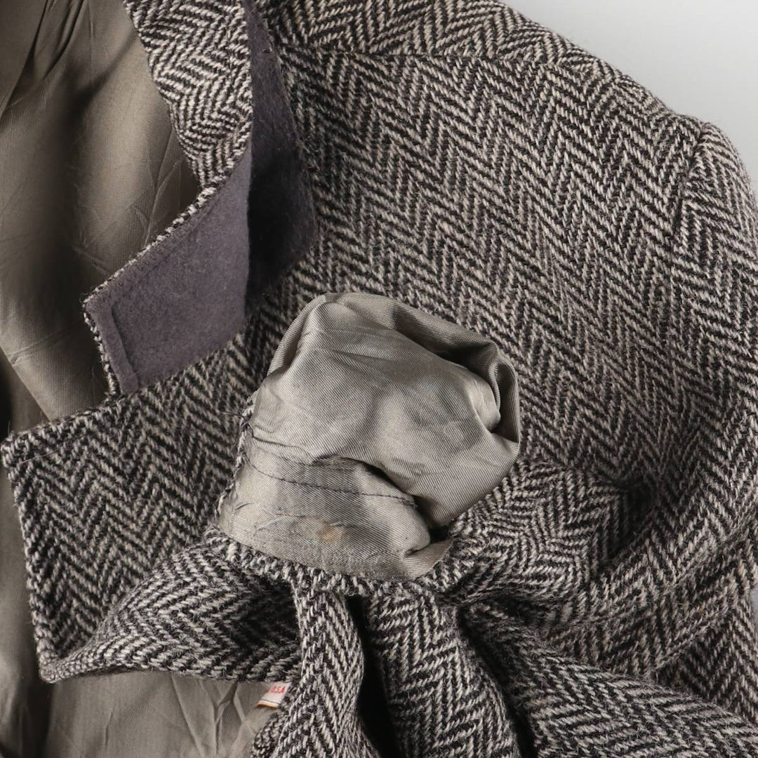 80s-90'S Derby of San Francisco Harris Tweed Herringbone Wool Tailored Jacket, Men's Size Medium wool gray type Vintage Second Hand