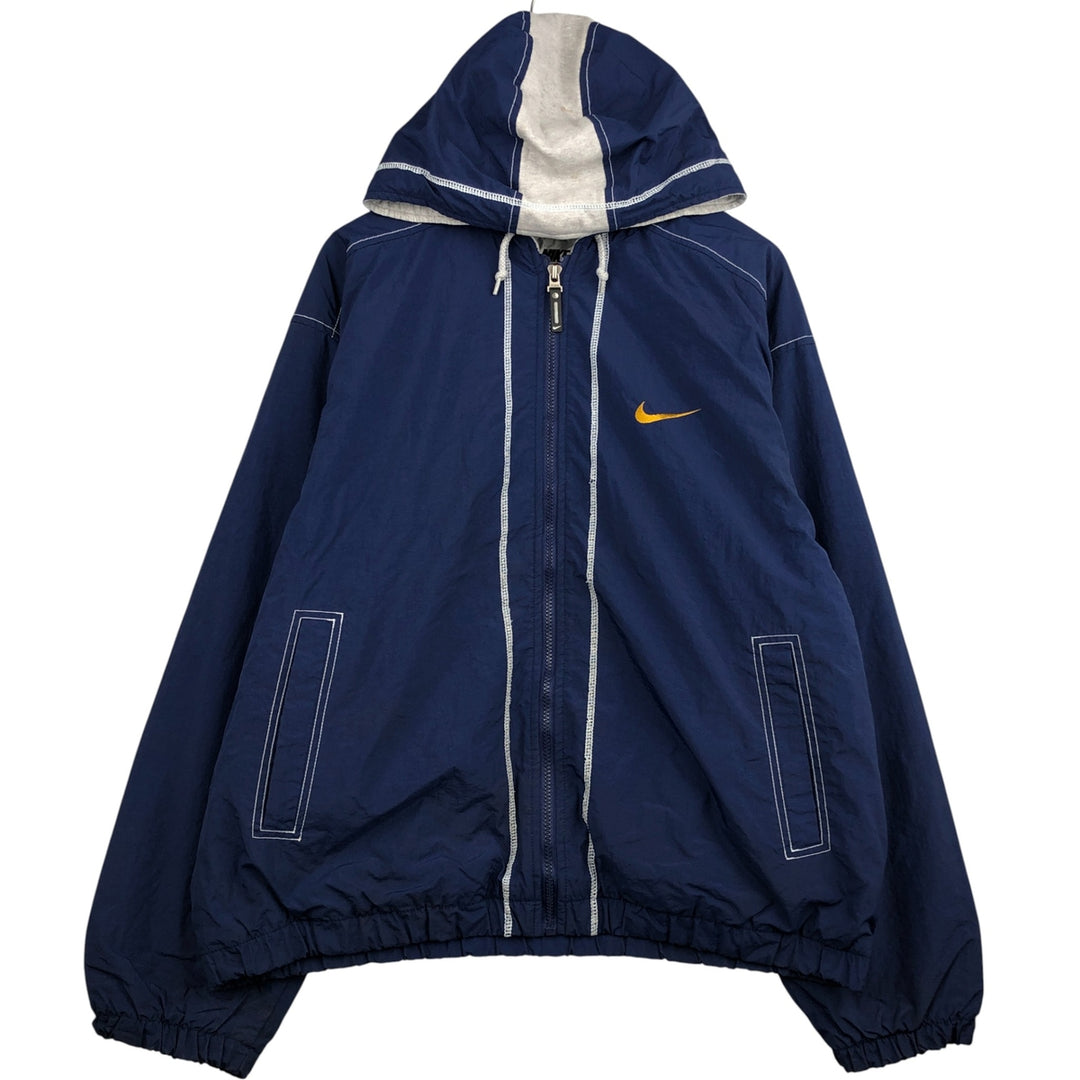 90'S Nike Back Logo Padded Hoodie/Puffer Jacket, Men's Size L, Vintage Nylon navy blue type Vintage Second Hand