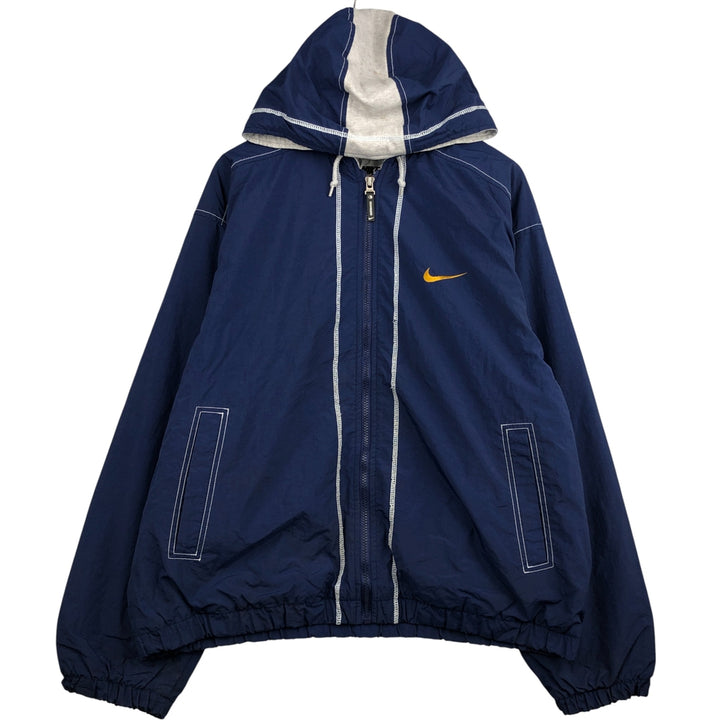 90'S Nike Back Logo Padded Hoodie/Puffer Jacket, Men's Size L, Vintage Nylon navy blue type Vintage Second Hand