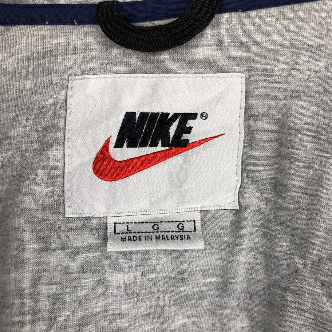 90'S Nike Back Logo Padded Hoodie/Puffer Jacket, Men's Size L, Vintage Nylon navy blue type Vintage Second Hand