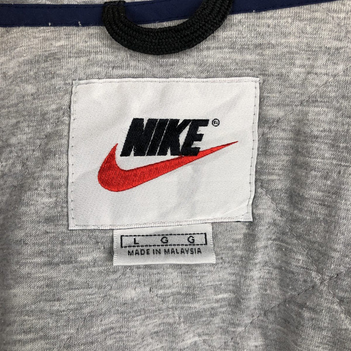 90'S Nike Back Logo Padded Hoodie/Puffer Jacket, Men's Size L, Vintage Nylon navy blue type Vintage Second Hand