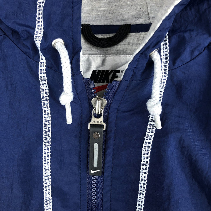 90'S Nike Back Logo Padded Hoodie/Puffer Jacket, Men's Size L, Vintage Nylon navy blue type Vintage Second Hand