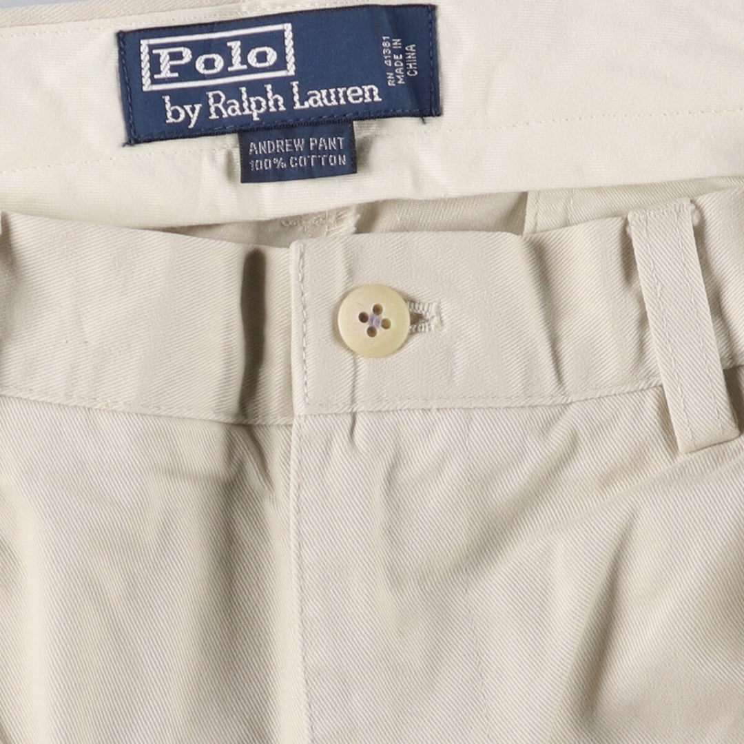 Ralph Lauren POLO by Ralph Lauren ANDREW PANT Two-pleat chino pants for men, equivalent to W34 cotton ivory Vintage Second Hand