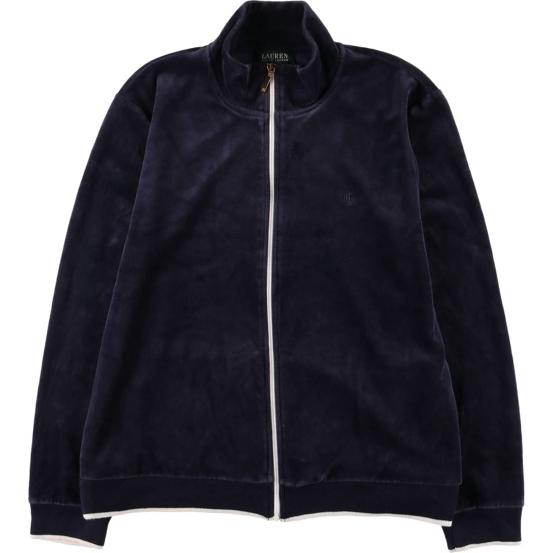 Ralph Lauren LAUREN Velour Jersey Track Jacket, Women's Size L cotton navy blue type Vintage Second Hand