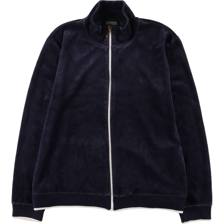 Ralph Lauren LAUREN Velour Jersey Track Jacket, Women's Size L cotton navy blue type Vintage Second Hand