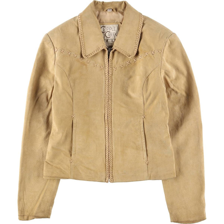 CRIPPLE CREEK Suede Leather Jacket, Women's Size S Genuine suede leather Beige type Vintage Second Hand