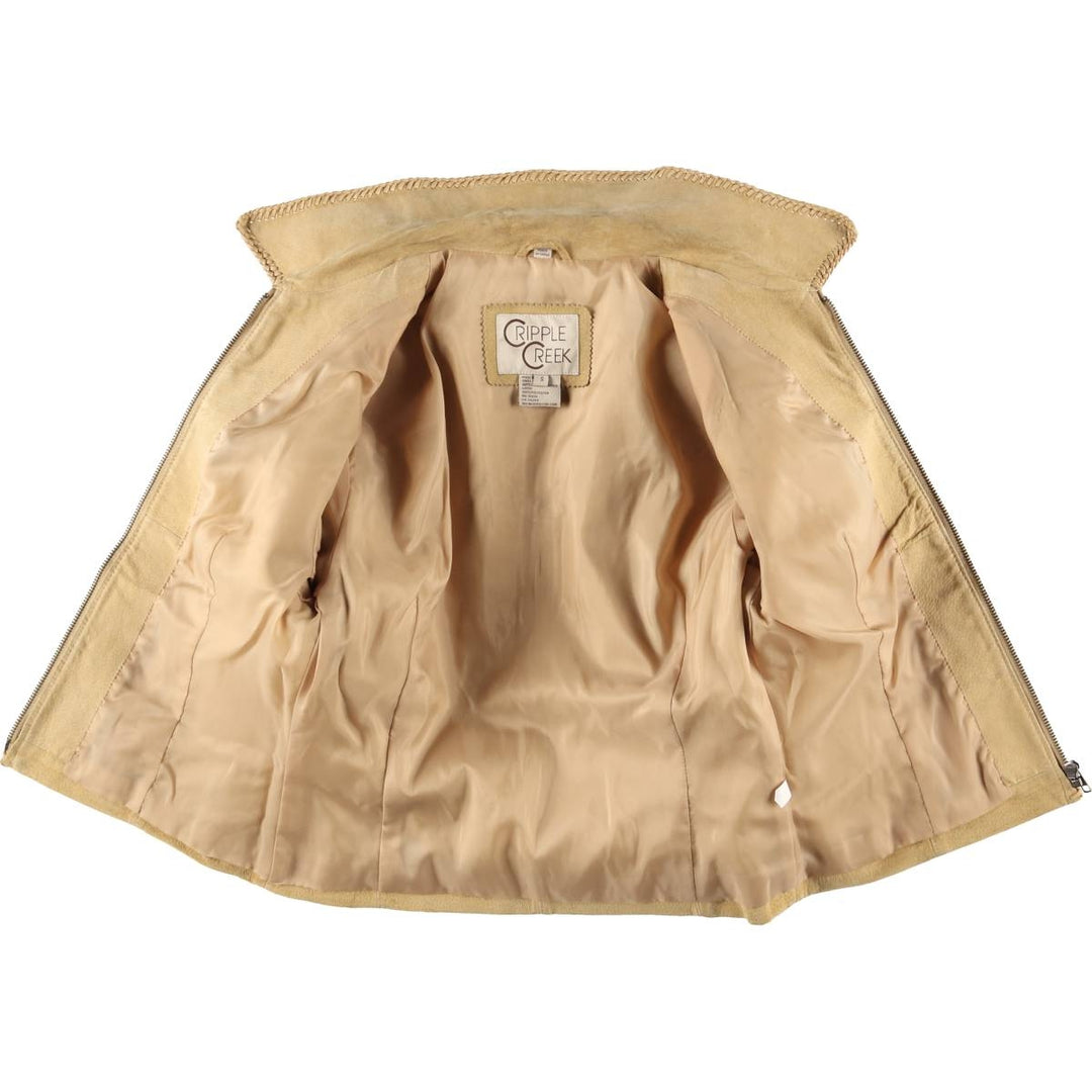 CRIPPLE CREEK Suede Leather Jacket, Women's Size S Genuine suede leather Beige type Vintage Second Hand