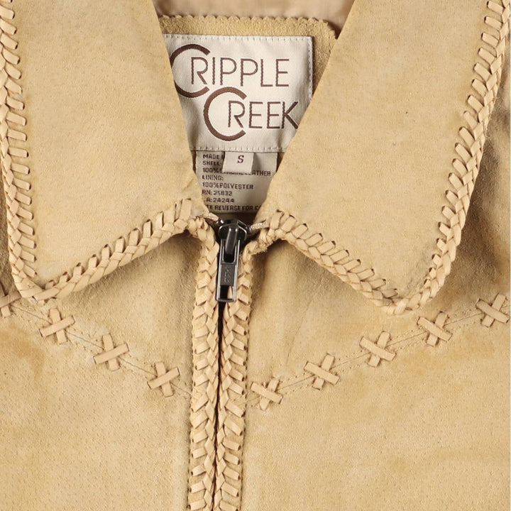 CRIPPLE CREEK Suede Leather Jacket, Women's Size S Genuine suede leather Beige type Vintage Second Hand