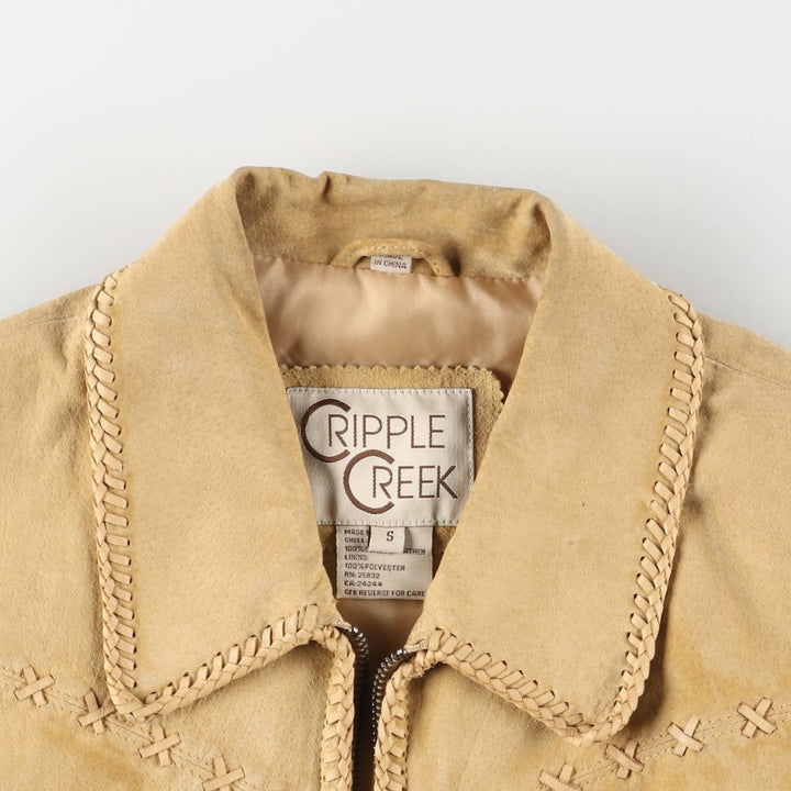 CRIPPLE CREEK Suede Leather Jacket, Women's Size S Genuine suede leather Beige type Vintage Second Hand