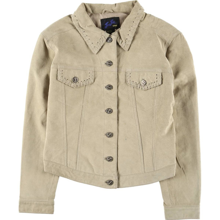 JouJou Suede Leather Jacket, Women's, Size L Genuine suede leather Beige type Vintage Second Hand