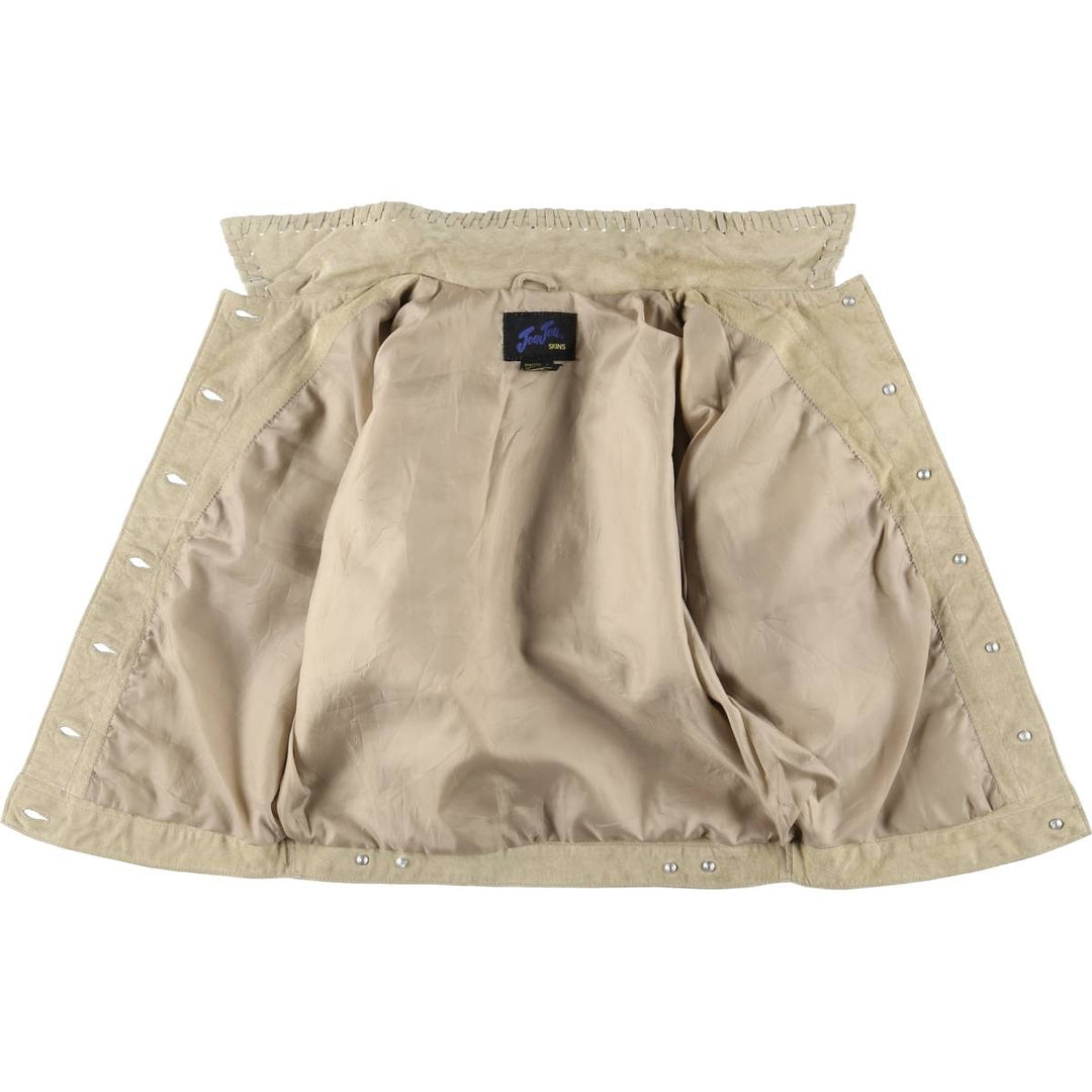 JouJou Suede Leather Jacket, Women's, Size L Genuine suede leather Beige type Vintage Second Hand