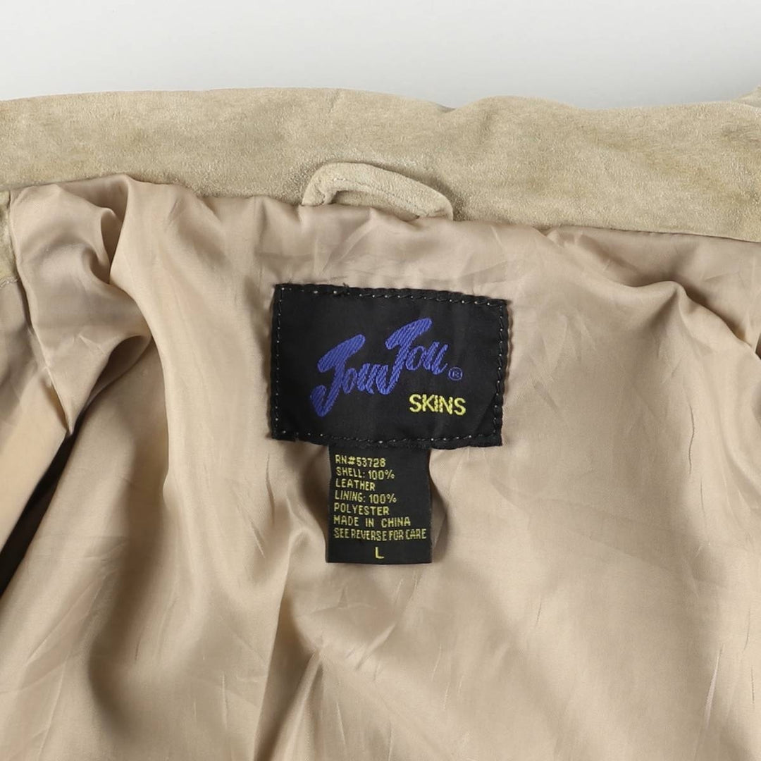 JouJou Suede Leather Jacket, Women's, Size L Genuine suede leather Beige type Vintage Second Hand