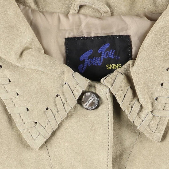 JouJou Suede Leather Jacket, Women's, Size L Genuine suede leather Beige type Vintage Second Hand