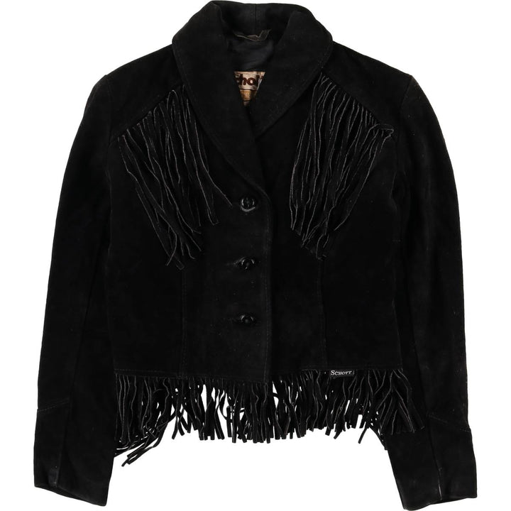 Vintage 1970'S SCHOTT WESTERN cropped fringed suede leather jacket, made in the USA, size small. unclear black type Vintage Second Hand