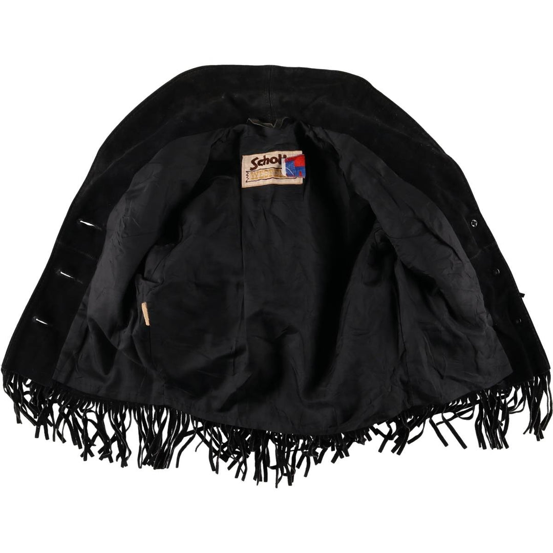 Vintage 1970'S SCHOTT WESTERN cropped fringed suede leather jacket, made in the USA, size small. unclear black type Vintage Second Hand