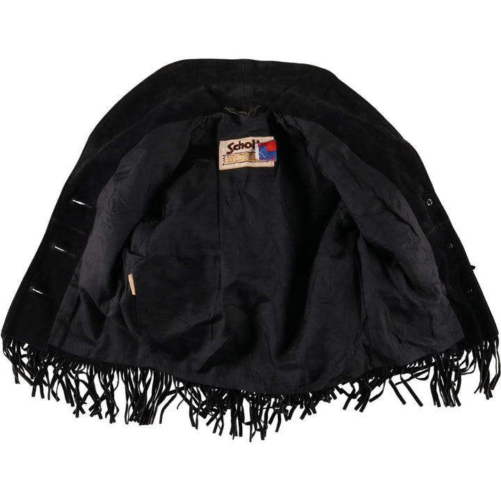 Vintage 1970'S SCHOTT WESTERN cropped fringed suede leather jacket, made in the USA, size small. unclear black type Vintage Second Hand