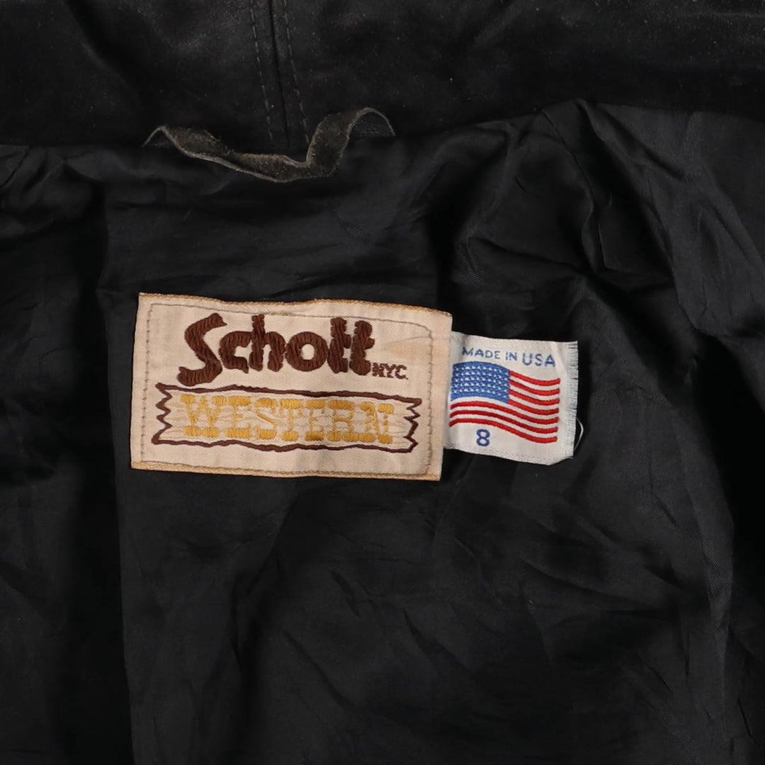 Vintage 1970'S SCHOTT WESTERN cropped fringed suede leather jacket, made in the USA, size small. unclear black type Vintage Second Hand