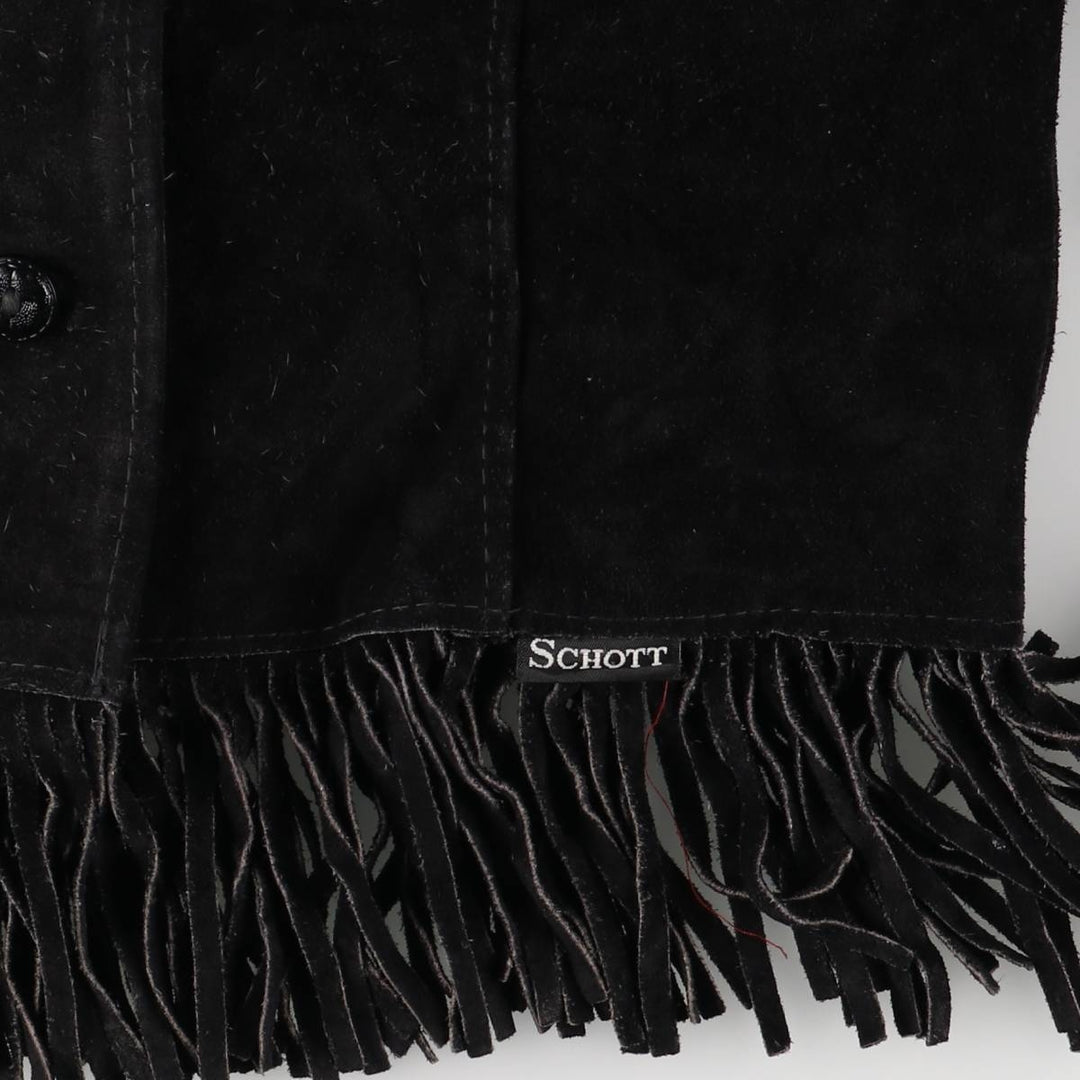 Vintage 1970'S SCHOTT WESTERN cropped fringed suede leather jacket, made in the USA, size small. unclear black type Vintage Second Hand