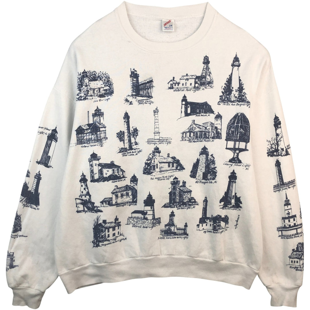 Vintage 80s-90'S Jerzees printed sweatshirt, made in the USA, men's size XXL cotton white type Vintage Second Hand