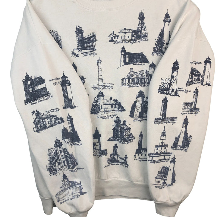 Vintage 80s-90'S Jerzees printed sweatshirt, made in the USA, men's size XXL cotton white type Vintage Second Hand