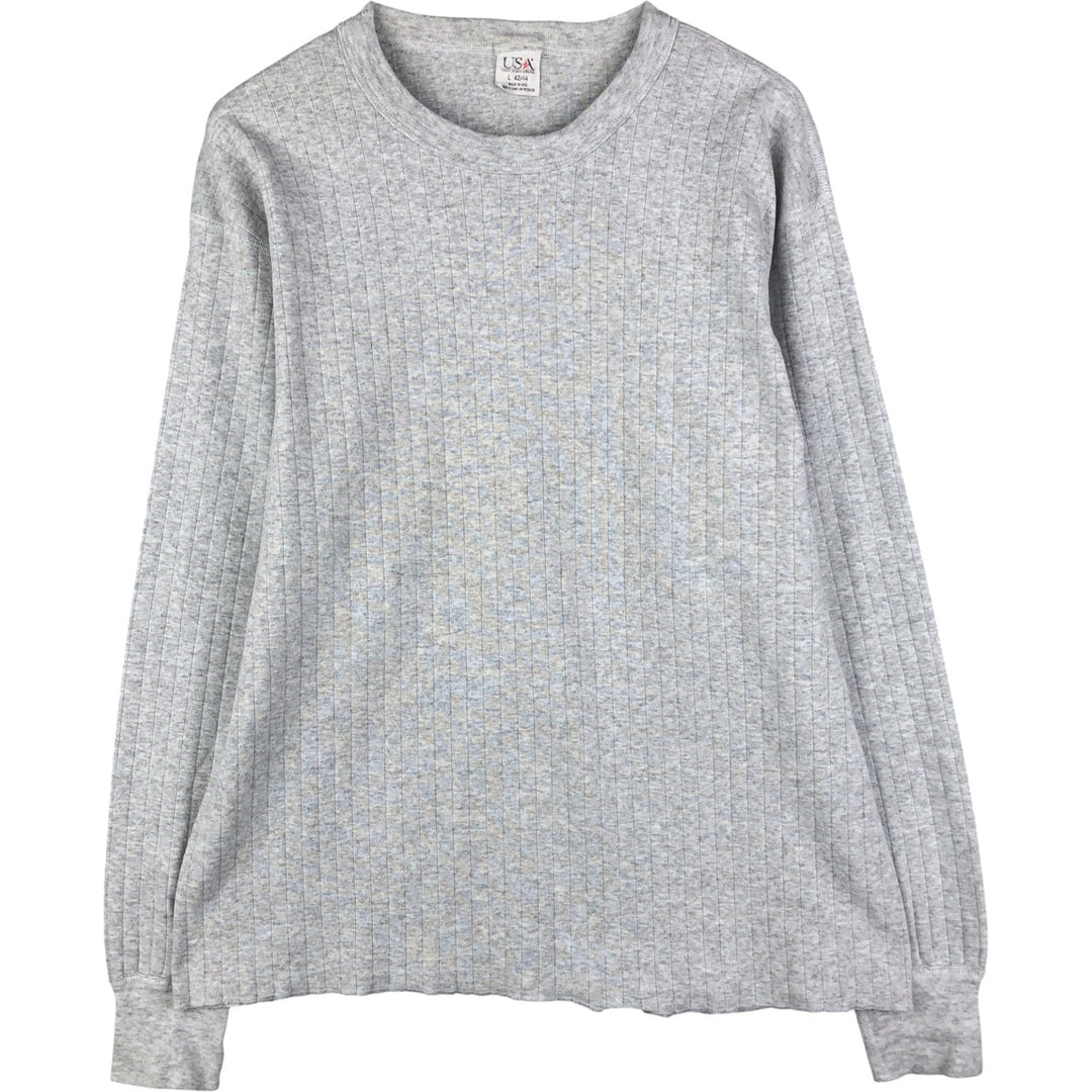 USA Thermal Long T-Shirt, Made in USA, Men's Size L cotton gray type Vintage Second Hand