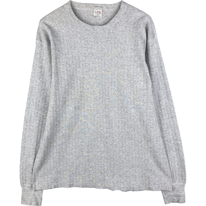 USA Thermal Long T-Shirt, Made in USA, Men's Size L cotton gray type Vintage Second Hand