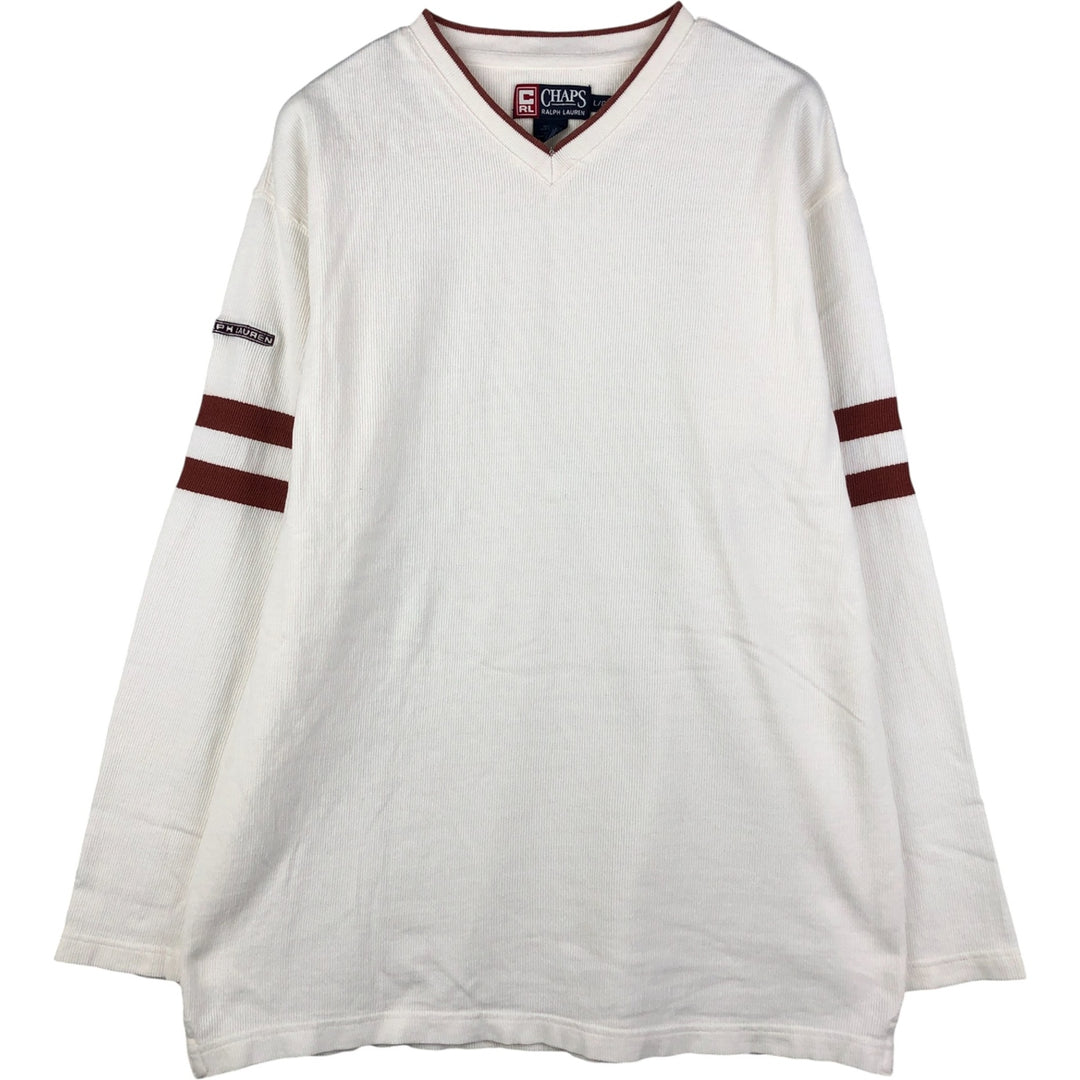 Vintage Ralph Lauren Chaps, V-neck, thermal long-sleeved T-shirt, waffle, men's size L. cotton pale white type Vintage Second Hand