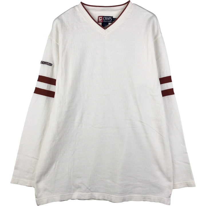 Vintage Ralph Lauren Chaps, V-neck, thermal long-sleeved T-shirt, waffle, men's size L. cotton pale white type Vintage Second Hand