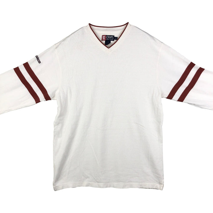 Vintage Ralph Lauren Chaps, V-neck, thermal long-sleeved T-shirt, waffle, men's size L. cotton pale white type Vintage Second Hand