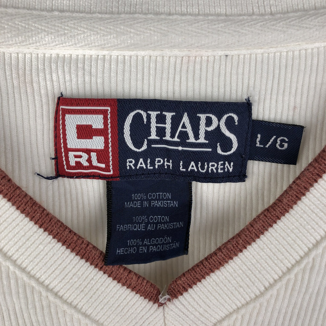 Vintage Ralph Lauren Chaps, V-neck, thermal long-sleeved T-shirt, waffle, men's size L. cotton pale white type Vintage Second Hand