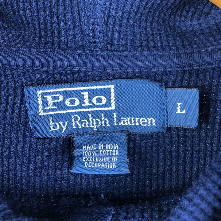 Ralph Lauren POLO by Ralph Lauren hooded thermal long T-shirt, men's size L unclear navy blue type Vintage Second Hand