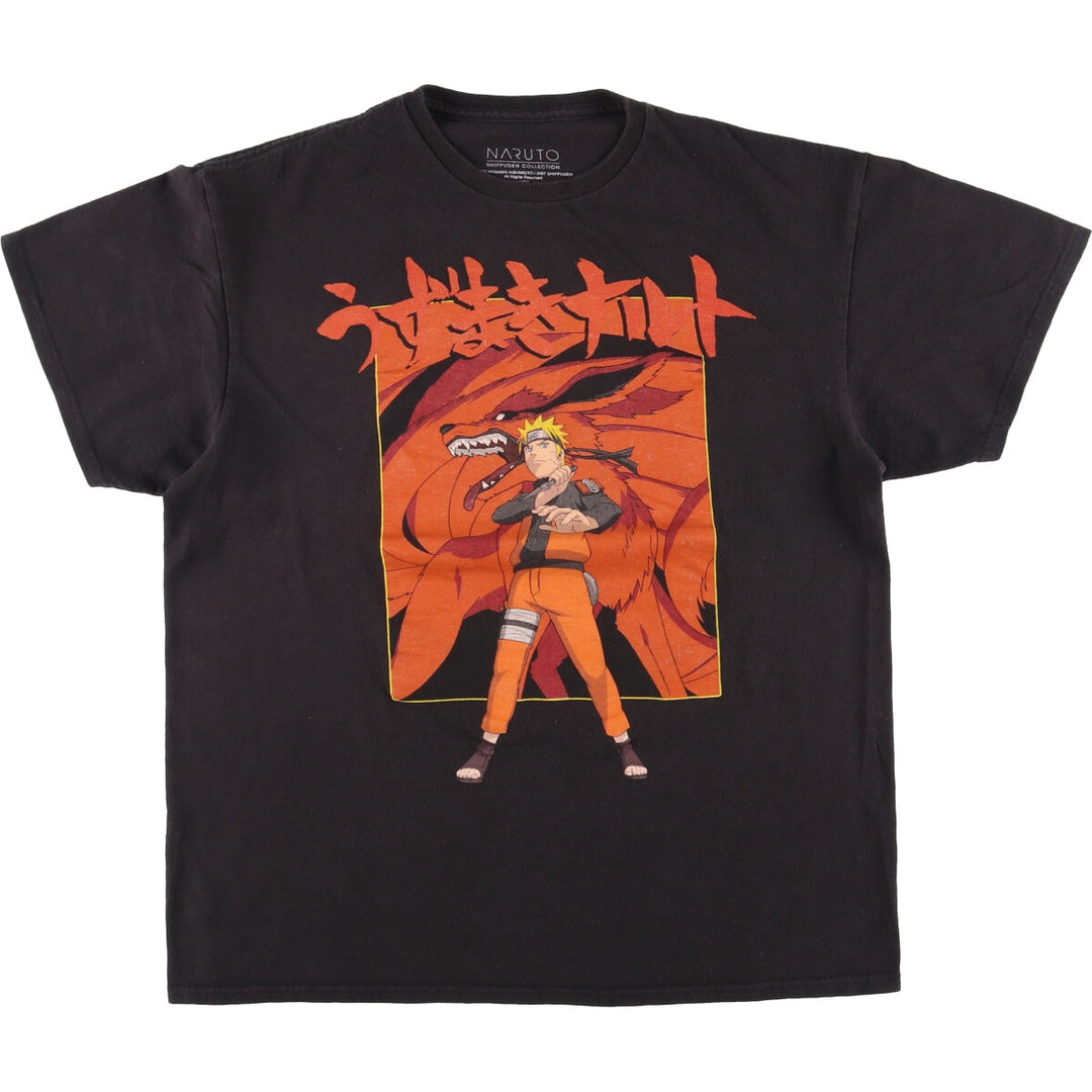 NARUTO SHIPPUDEN Naruto Shippuden Uzumaki Naruto Uchiha Sasuke Anime Character Print T-Shirt Men's Size L cotton black type Vintage Second Hand