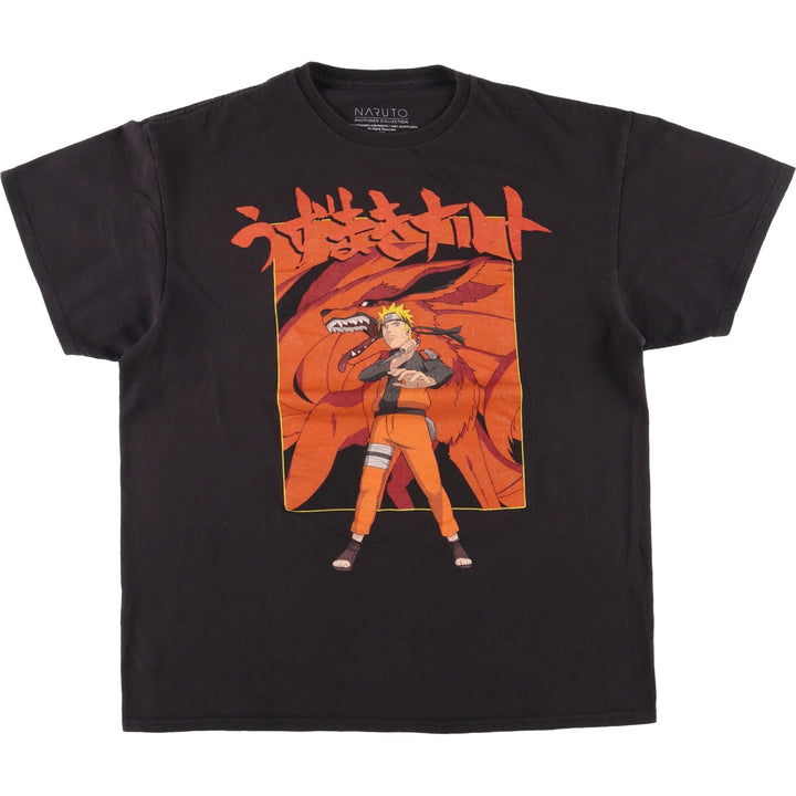NARUTO SHIPPUDEN Naruto Shippuden Uzumaki Naruto Uchiha Sasuke Anime Character Print T-Shirt Men's Size L cotton black type Vintage Second Hand