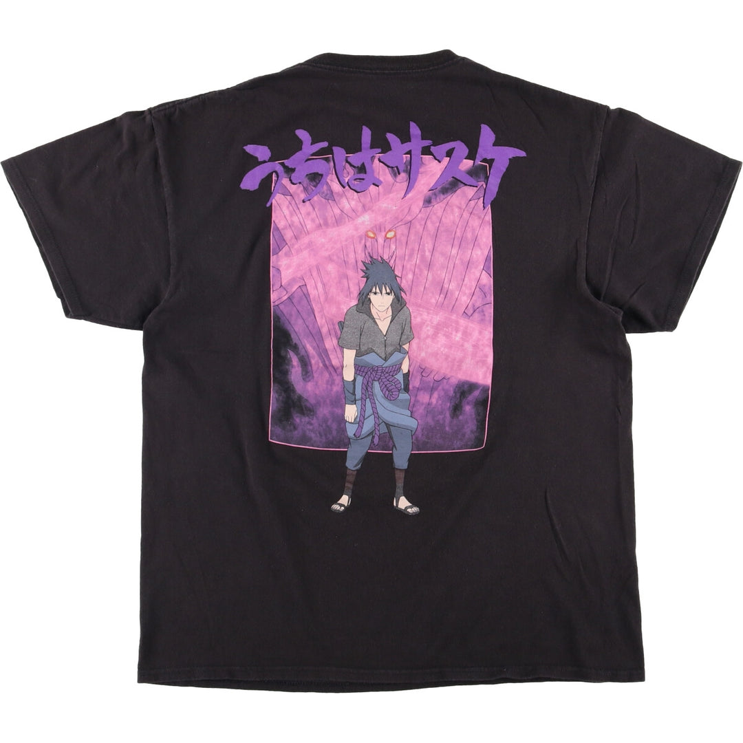 NARUTO SHIPPUDEN Naruto Shippuden Uzumaki Naruto Uchiha Sasuke Anime Character Print T-Shirt Men's Size L cotton black type Vintage Second Hand