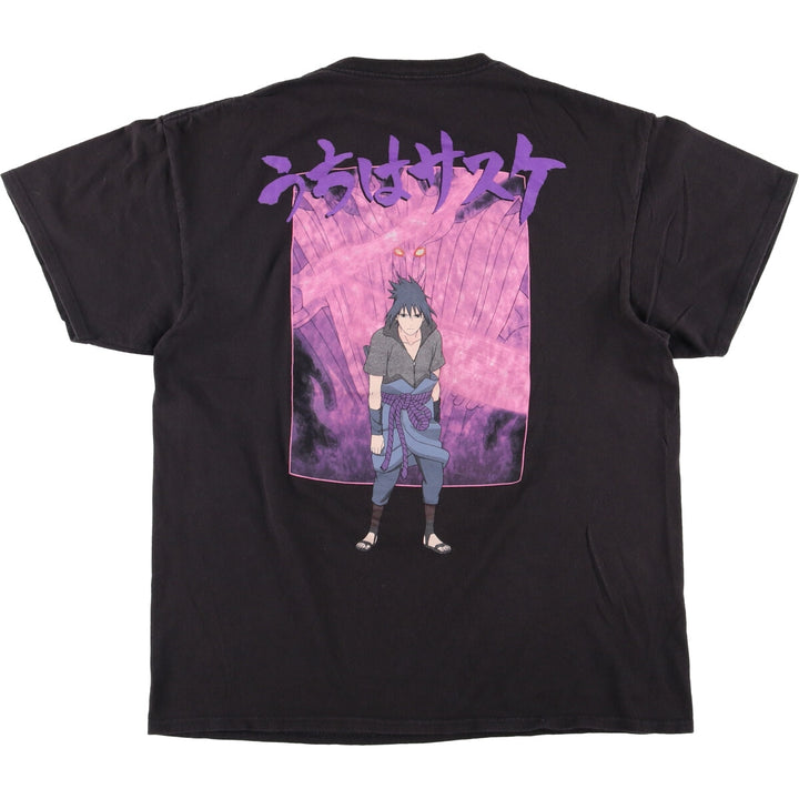 NARUTO SHIPPUDEN Naruto Shippuden Uzumaki Naruto Uchiha Sasuke Anime Character Print T-Shirt Men's Size L cotton black type Vintage Second Hand