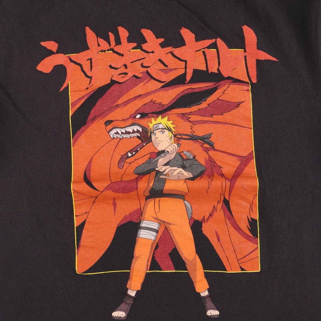 NARUTO SHIPPUDEN Naruto Shippuden Uzumaki Naruto Uchiha Sasuke Anime Character Print T-Shirt Men's Size L cotton black type Vintage Second Hand